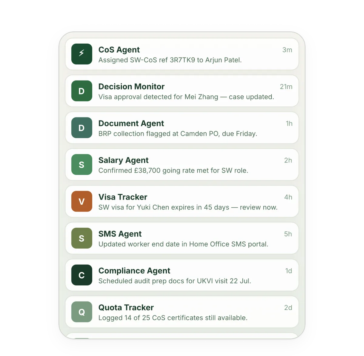 AI immigration agents activity feed